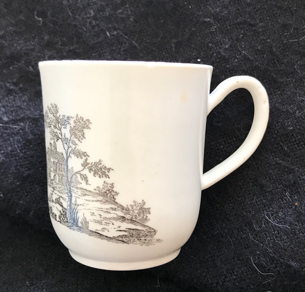 18th Century Worcester Porcelain Coffee Cup with Smokey Primitive Prin