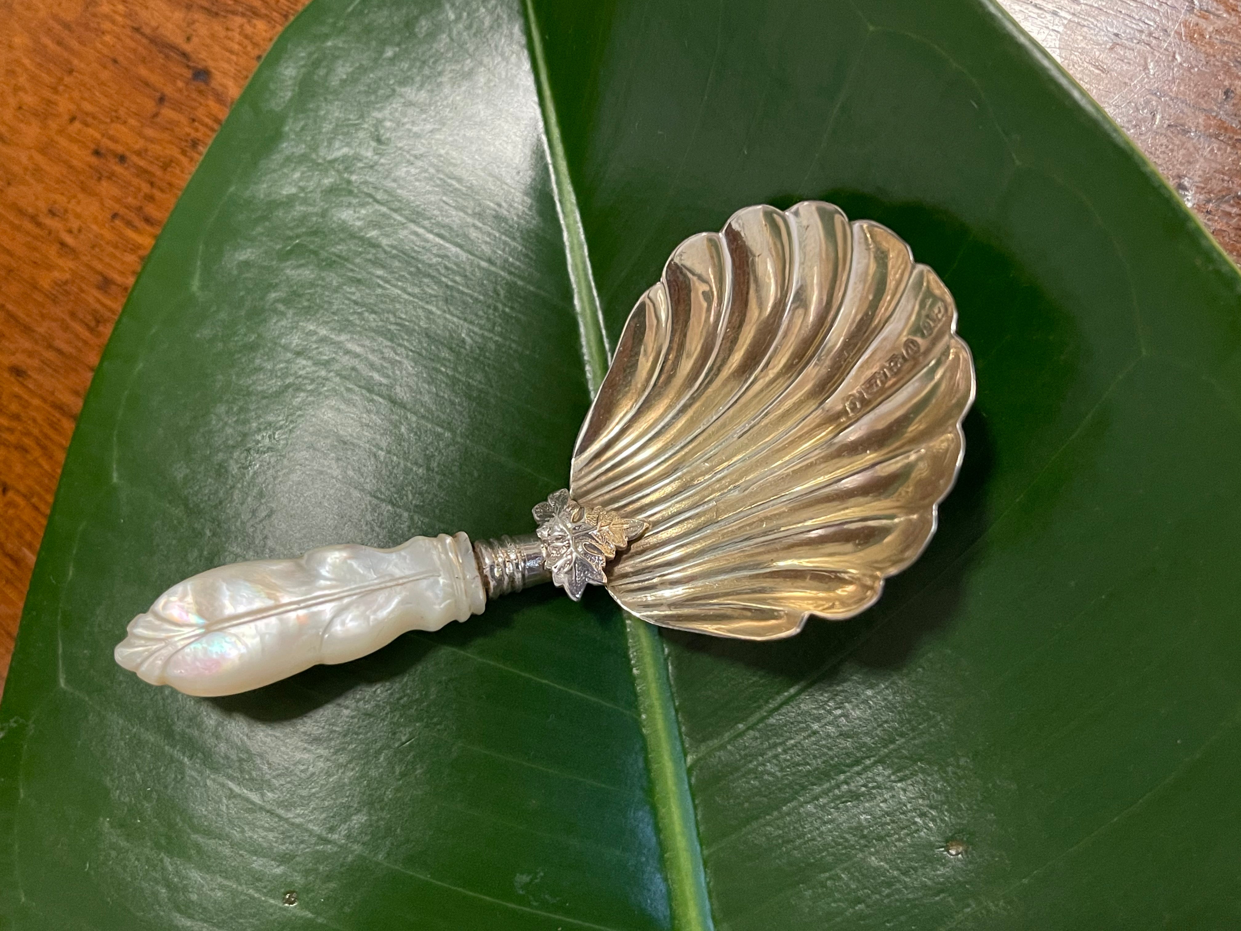 Fine Victorian Sterling Silver and MOP Caddy Spoon by George Unite.