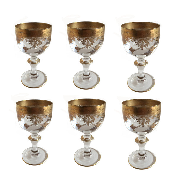 Set of 4 Antique Wine Glasses, French, Gilt, Decorative, Stem