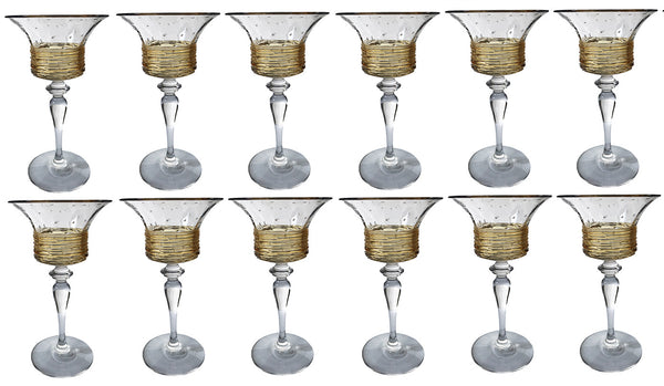 SOLD American  H.C. Fry Glass Set of 14 Cordial Glasses with Gold Threads