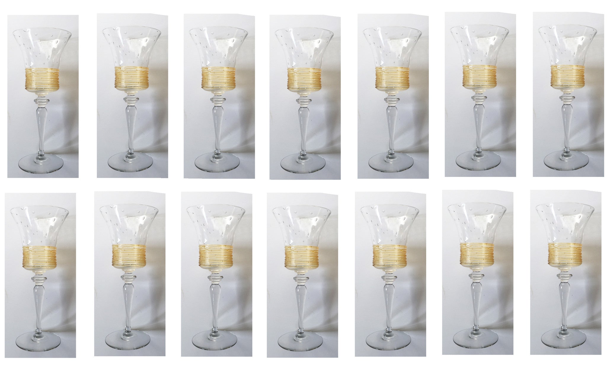SOLD American H.C. Fry Glass Set of 16 Wine Glasses with Gold Threads