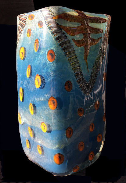 SOLD Contemporary Studio Glass Vase by Kenny Walton, Blue Tones