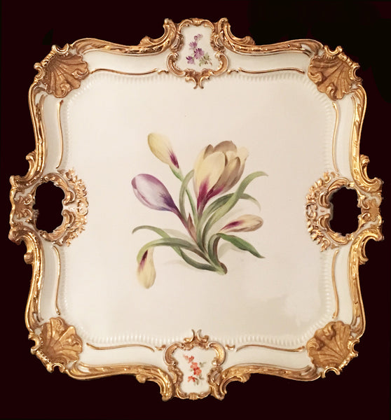 SOLD German Meissen Porcelain Rococo Style Square Tray Dated 1929