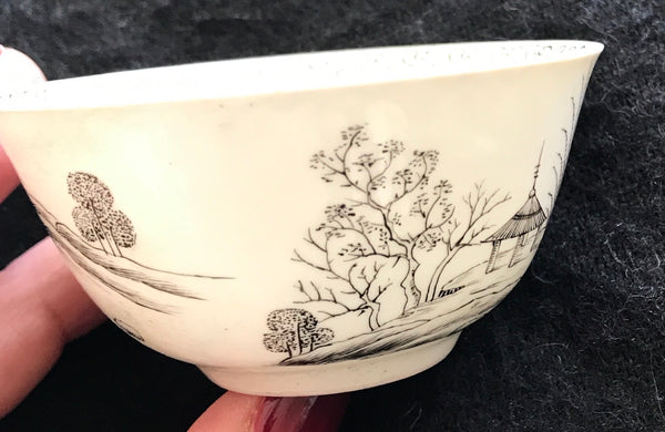 18th Century Worcester Porcelain Chinoiserie Pencilled Teabowl