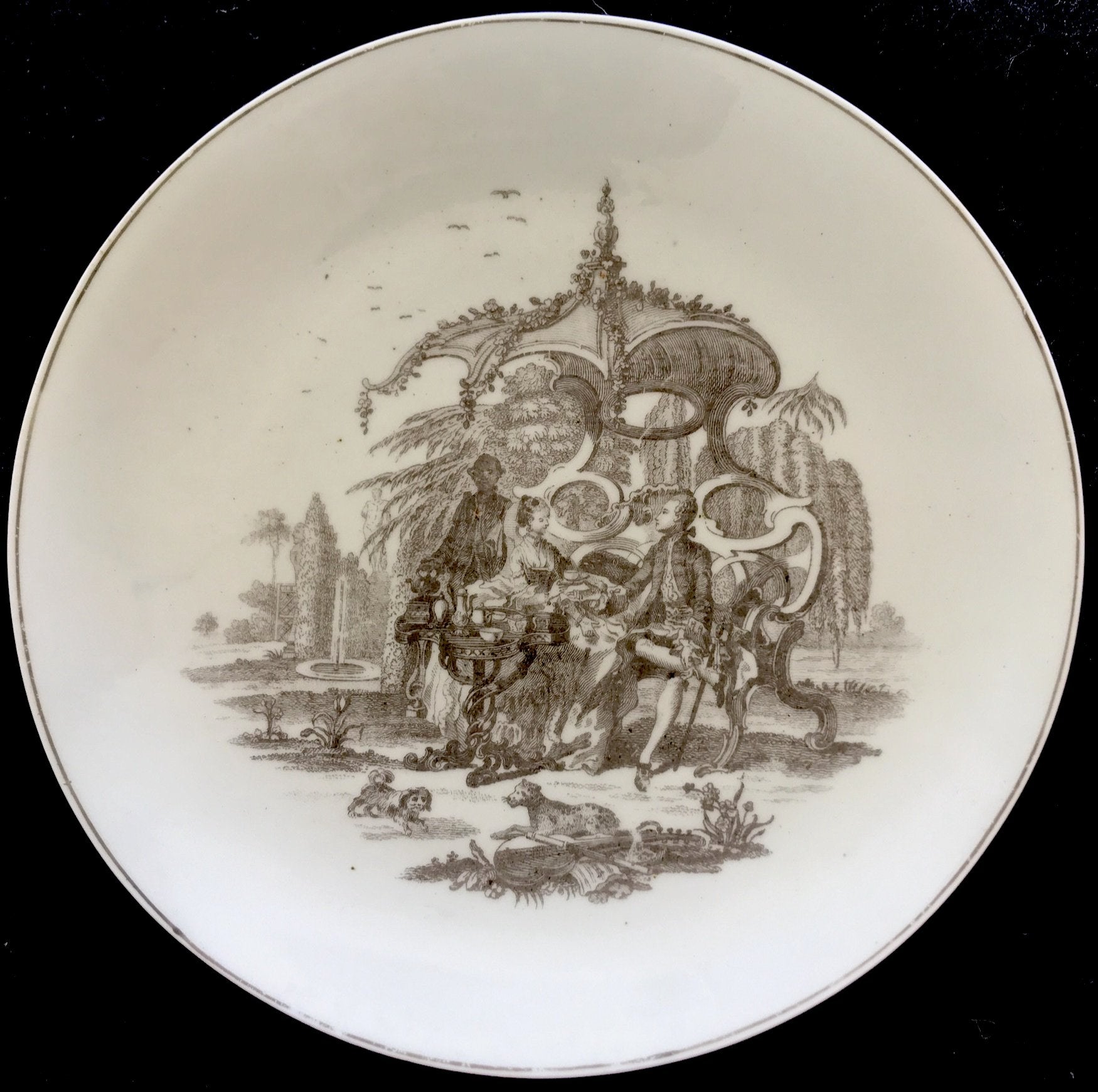SOLD 18th Century Worcester Porcelain Transfer Printed Saucer Dish.