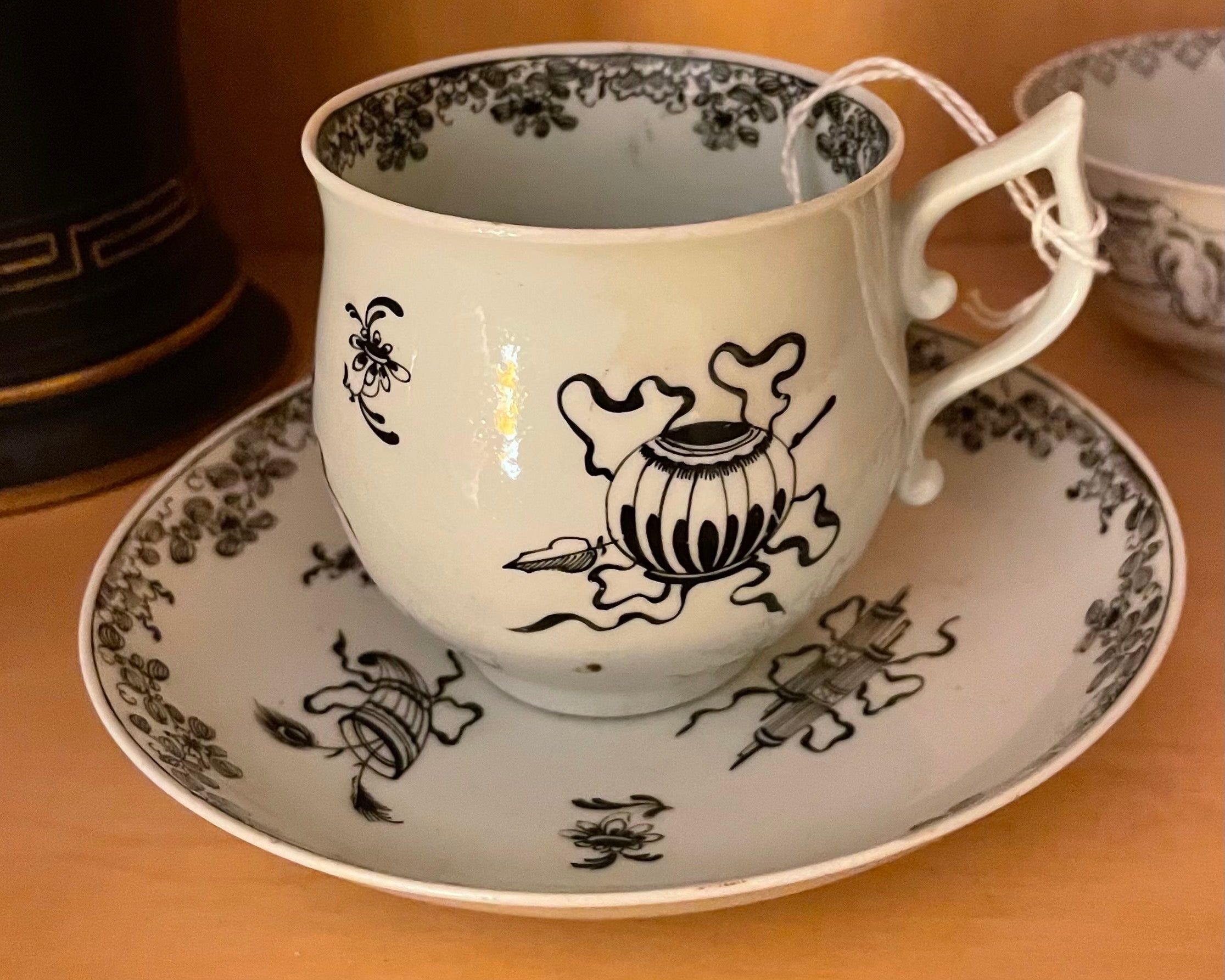 18th Century Worcester Porcelain Pencilled Cup and Saucer.
