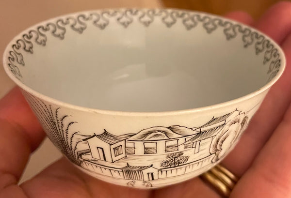 18th Century Worcester Porcelain Chinoiserie Pencilled Teabowl