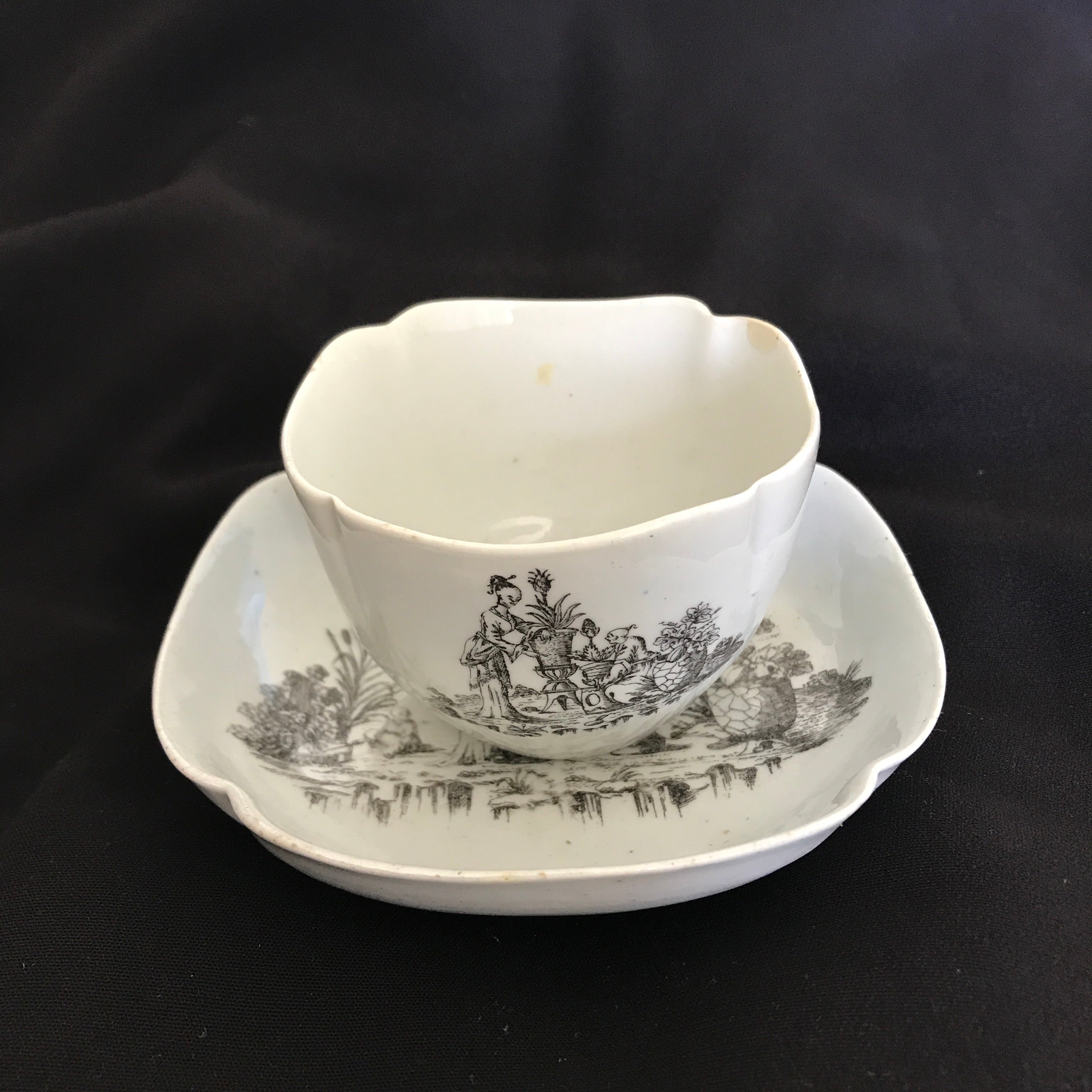 18th Century Worcester Rare Quatrefoil Shape Teabowl and Saucer.