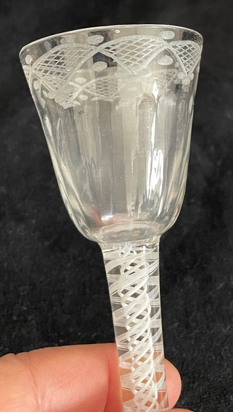 Georgian Opaque Twist Engraved Wine Stem