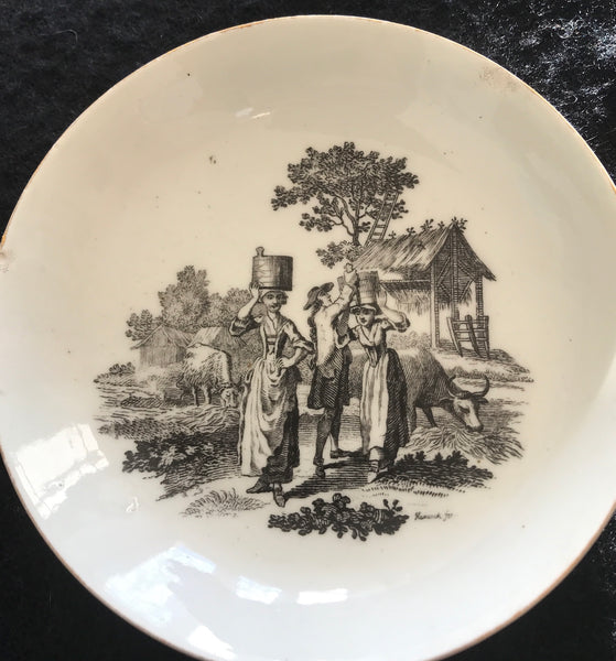 SOLD 18th Century Worcester Porcelain Saucer Milkmaids Print.