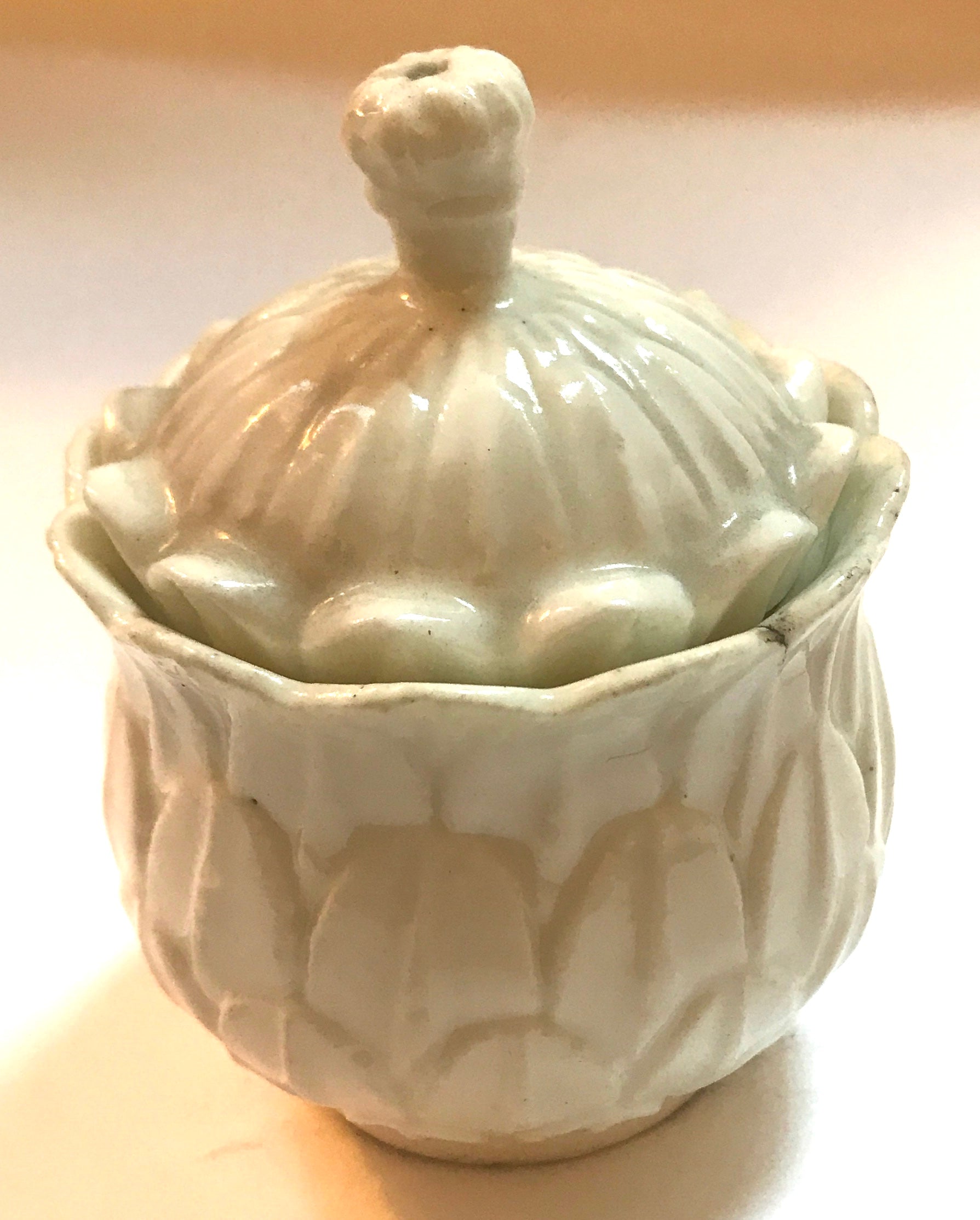 18th Century French Saint Cloud Porcelain Artichoke Moulded Pot a Toilette.