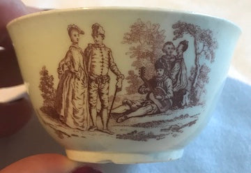 18th Century Worcester Porcelain Red Transfer Printed Teabowl.