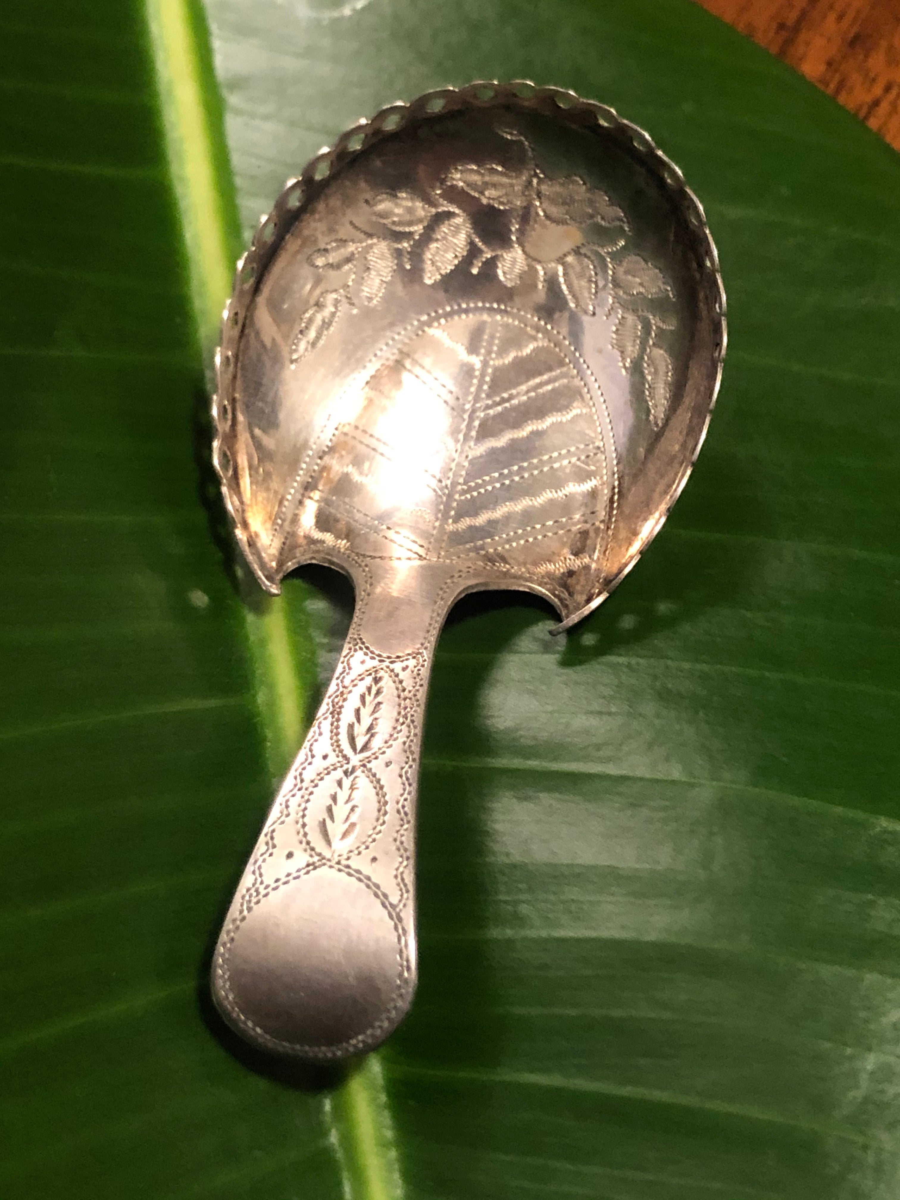 SOLD George III Sterling Silver Caddy Spoon by Cocks and Bettridge.