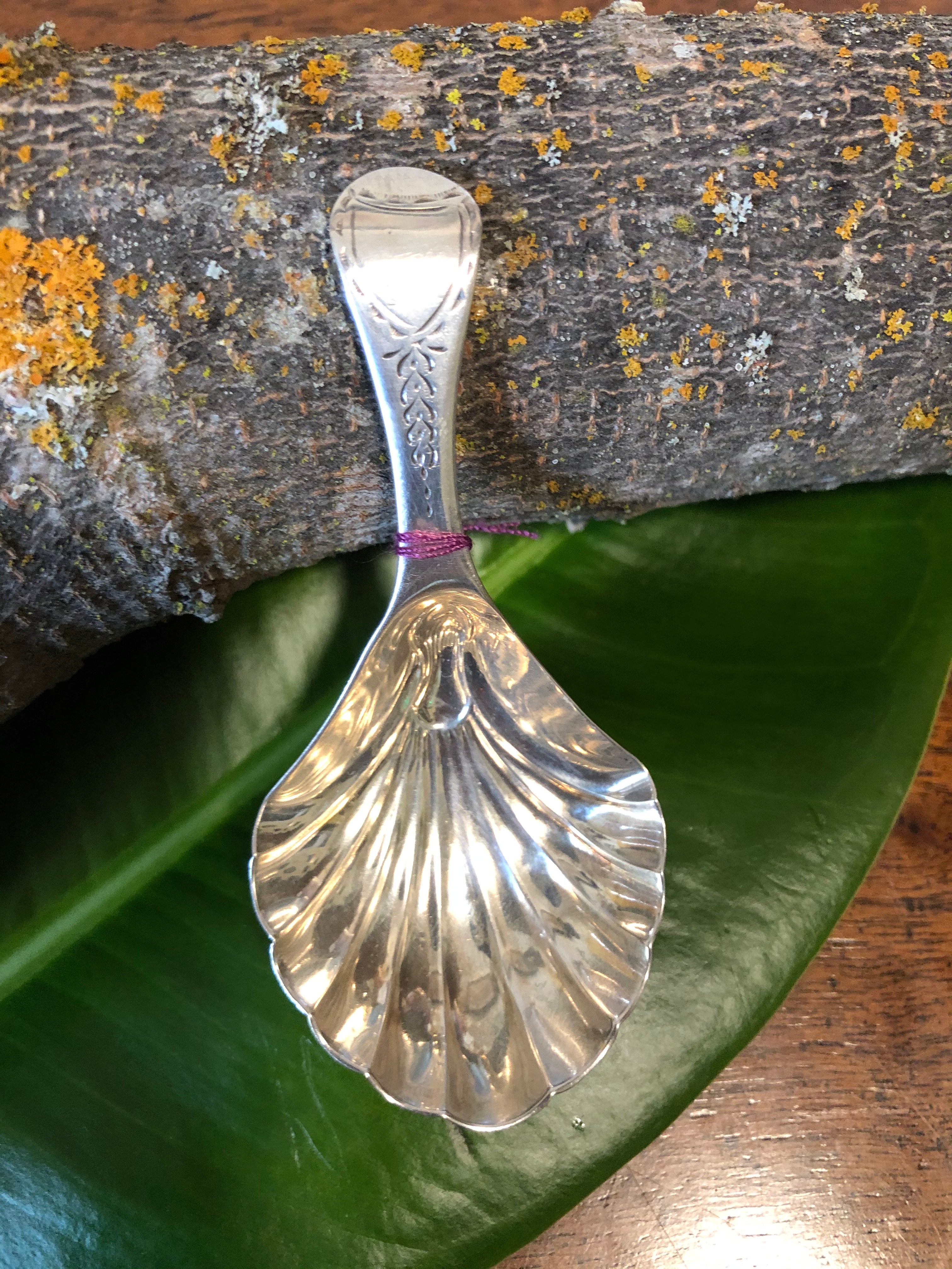 George III Sterling Silver Caddy Spoon by George Baskerville, 1795.