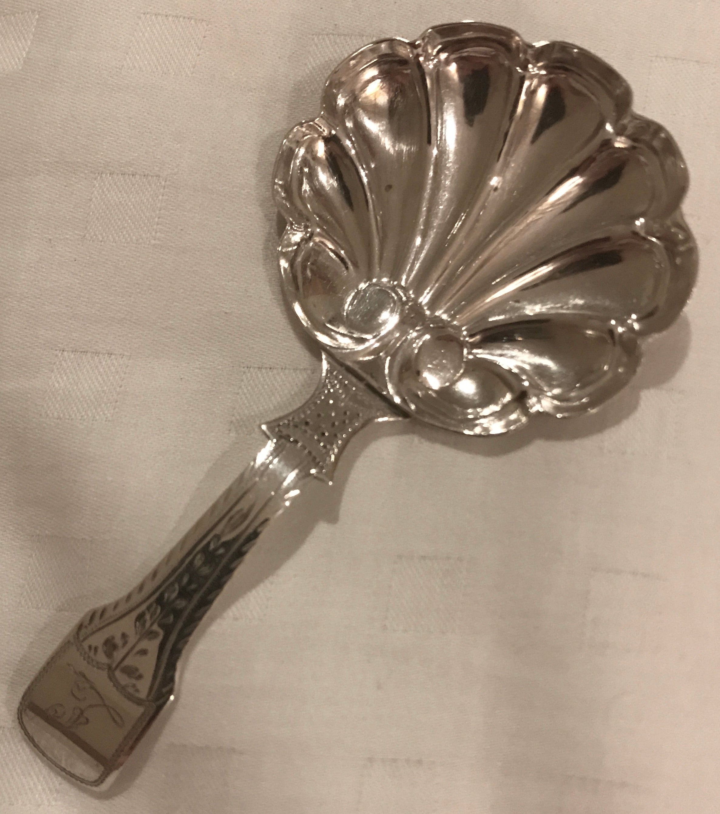 English George IV Sterling Silver Caddy Spoon by John Lawrence, 1823.