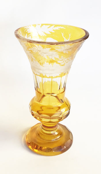 SOLD Antique Bohemian Amber Yellow Glass Conical Vase, 19th Century