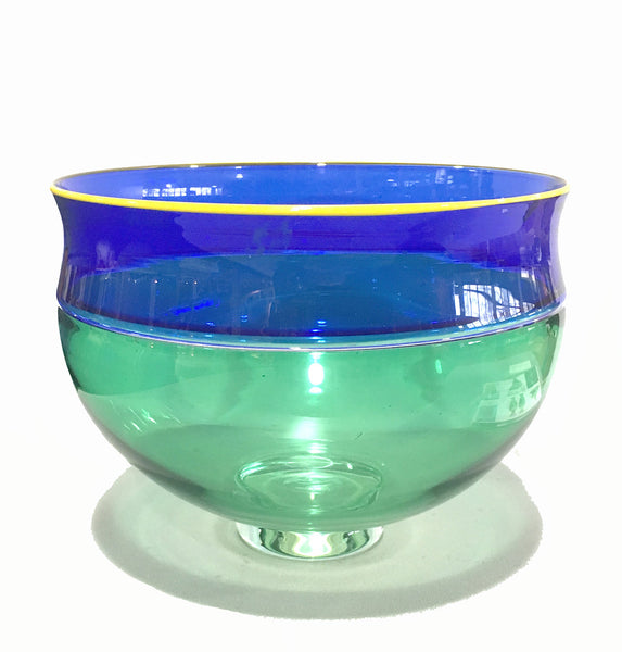 SOLD American Alex Brand (B. 1950s) Glass Incalmo Bowl Blue Green Yellow 1999