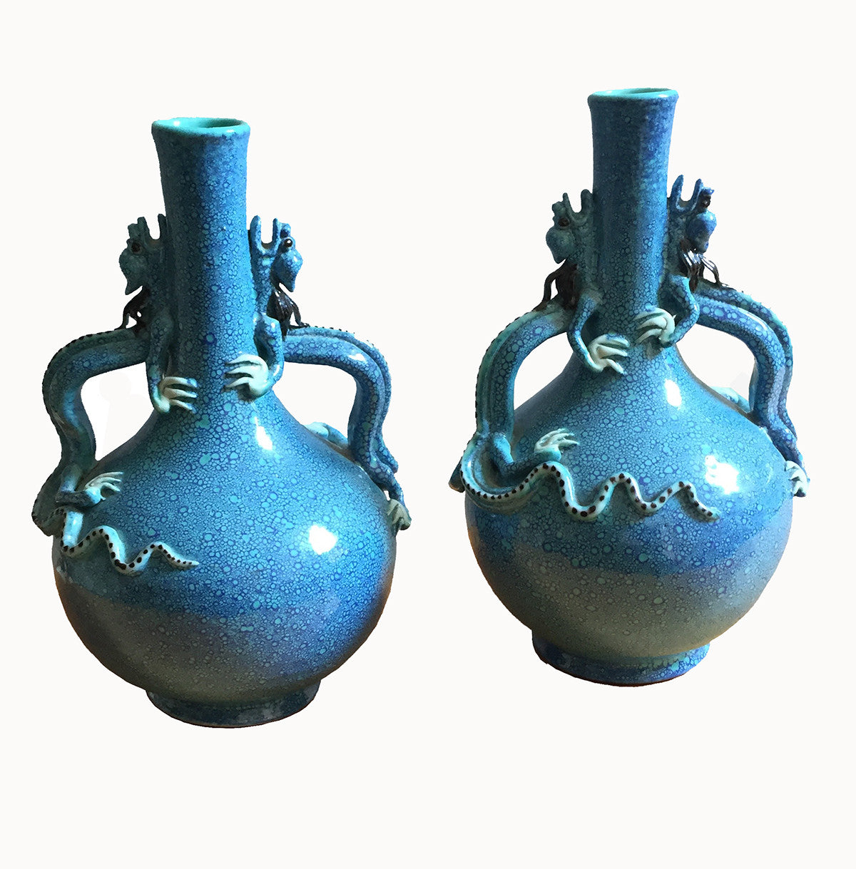SOLD Chinese Pair of Robin's Egg-blue Porcelain Vases, Dragon Handles