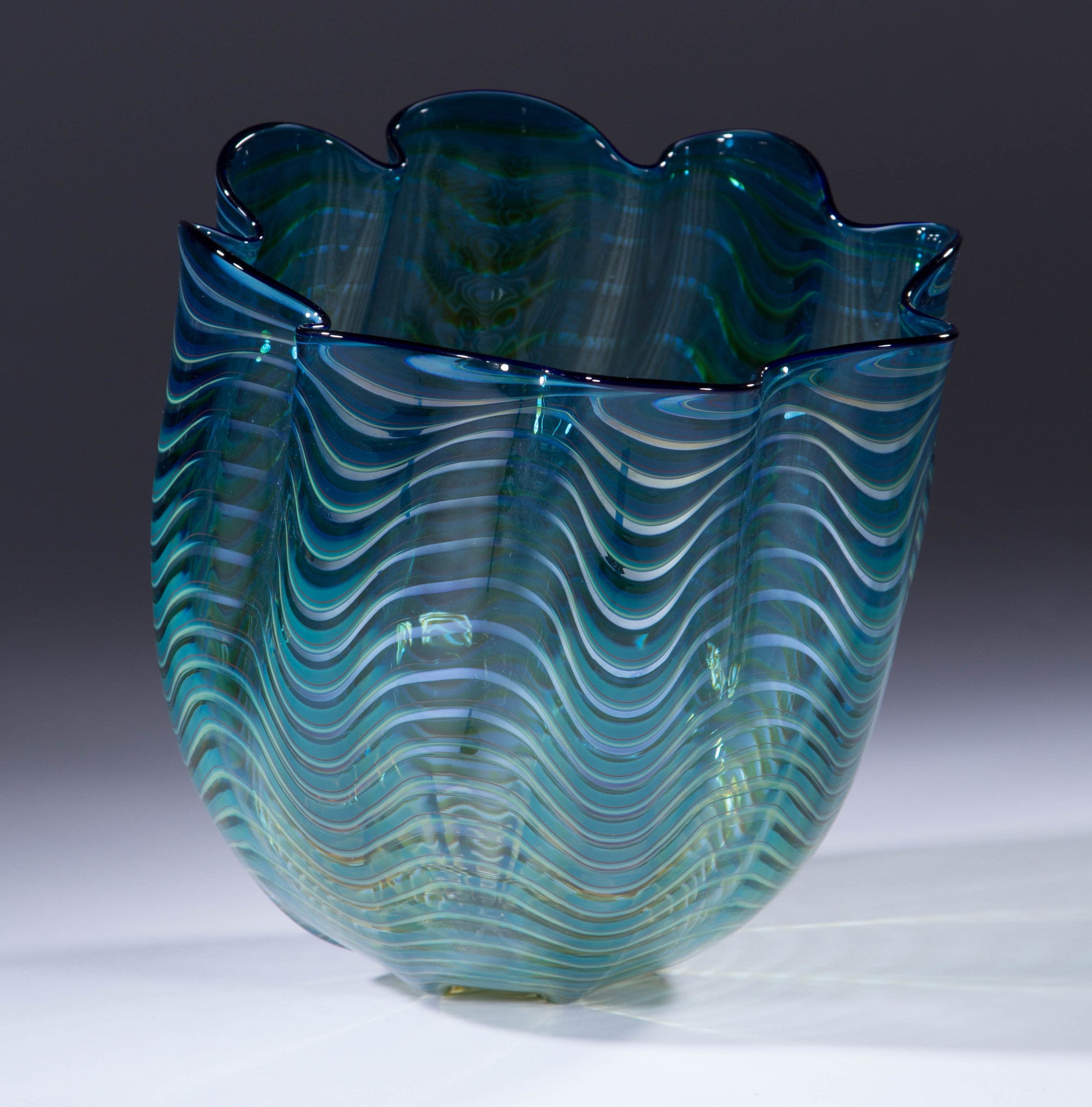 SOLD Dale Chihuly Teal Blue Blown Glass Persian Seaform Basket for Portland Press