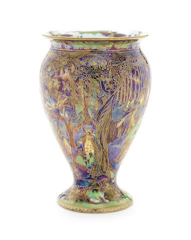 SOLD OUT English Wedgwood Art Deco Fairyland Lustre Vase, Jewelled Tree Cat and Mouse Pattern