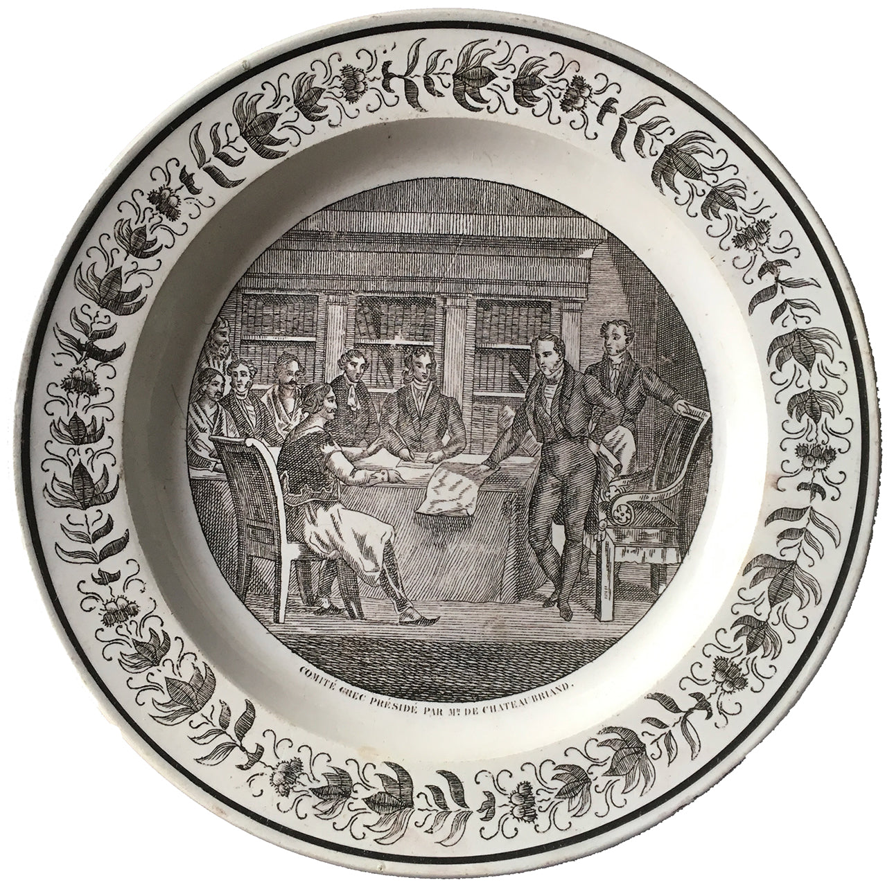 SOLD French Creil Creamware Plate, Transfer-Printed with Chateaubriand Meeting