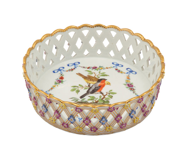 SOLD Dresden Meissen Marcolini Style Porcelain Basket-and Flower Molded Wine Coaster,