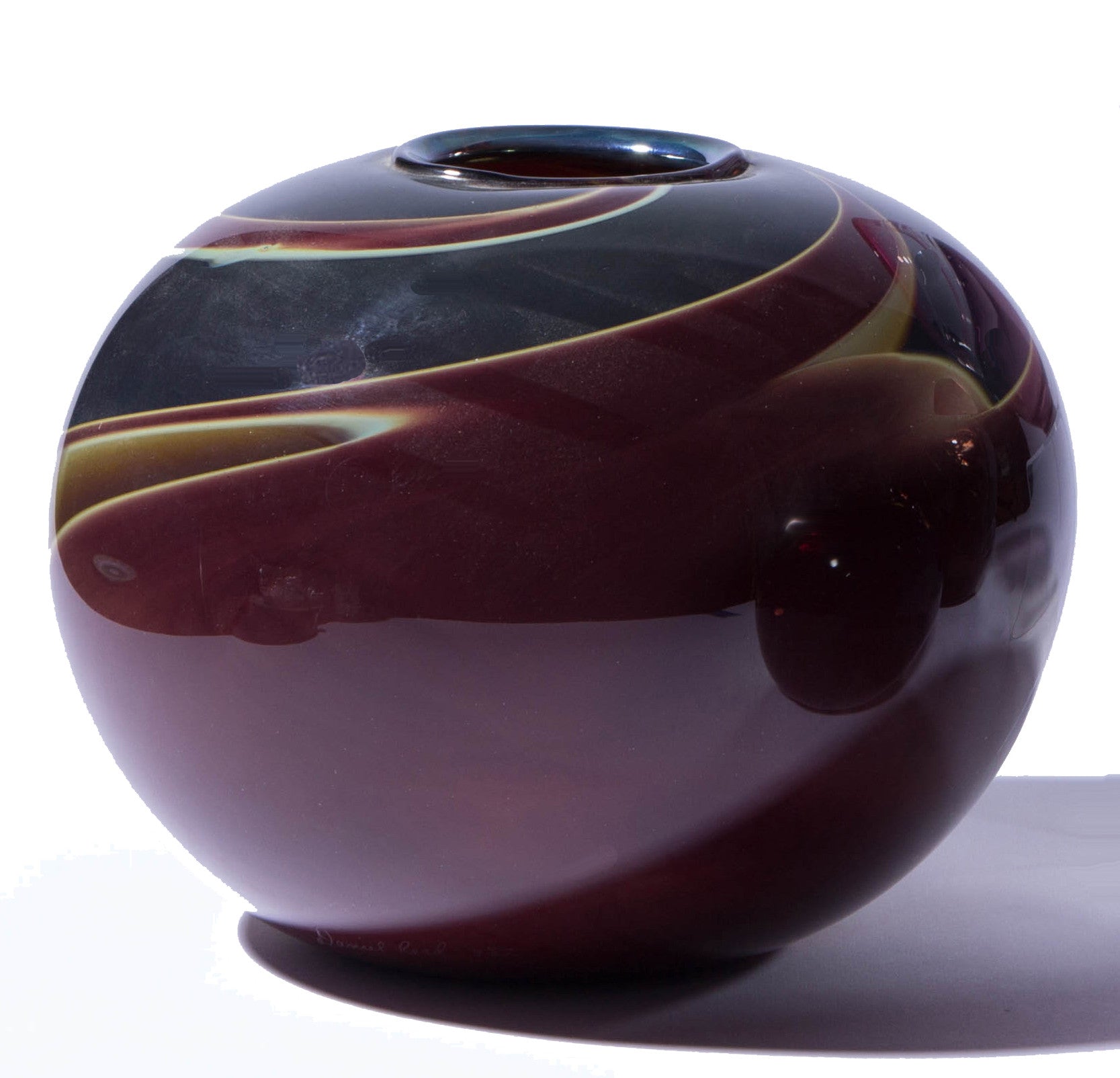 SOLD Daniel Reed Studio Art Glass Blown Glass Bowl Vase, Haystack, circa 1990