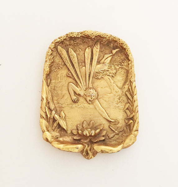 SOLD French Art Nouveau Gilt-Bronze Pin Tray, Water Nymph and Water Lily theme, c. 1900