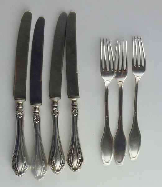 Sterling and German Silverplate Fruit Fork and Knives, Group of Six