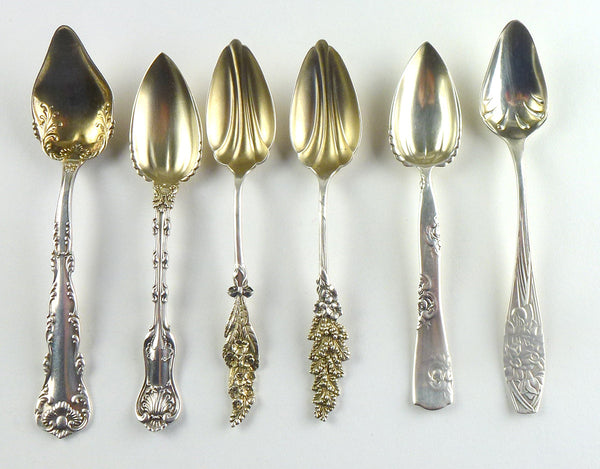 SOLD Harlequin Set of Six Sterling and Gold-Wash Grapefruit Spoons by Whiting