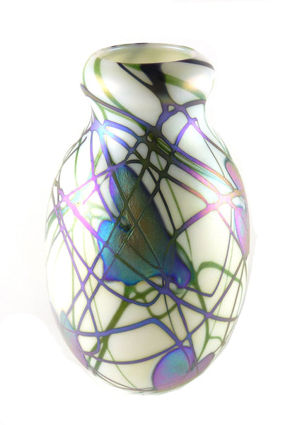 SOLD Charles Lotton Studio Art Glass Iridescent and Opalescent White Glass Vase
