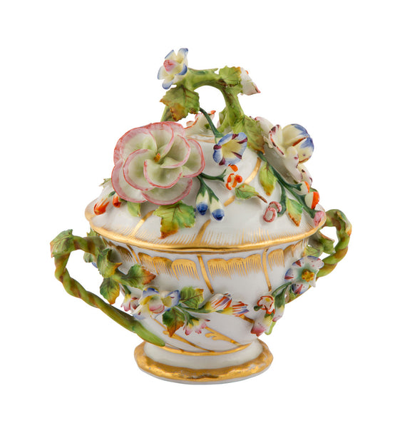 19th Century Jacob Petit Porcelain Covered Cup with Applied Flowers