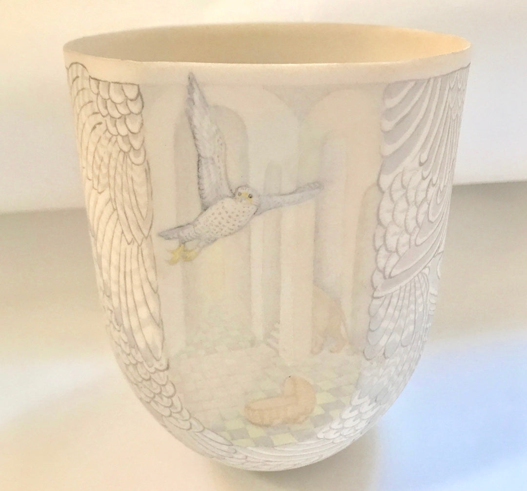 SOLD English Modern Studio Art Porcelain Painted Beaker by Jane Osborne Smith.
