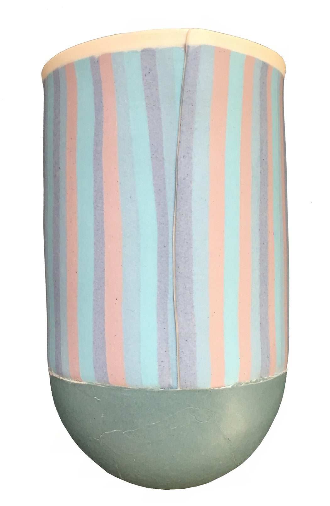 British Studio Pottery Mary White Folded and Striped Vase Vessel