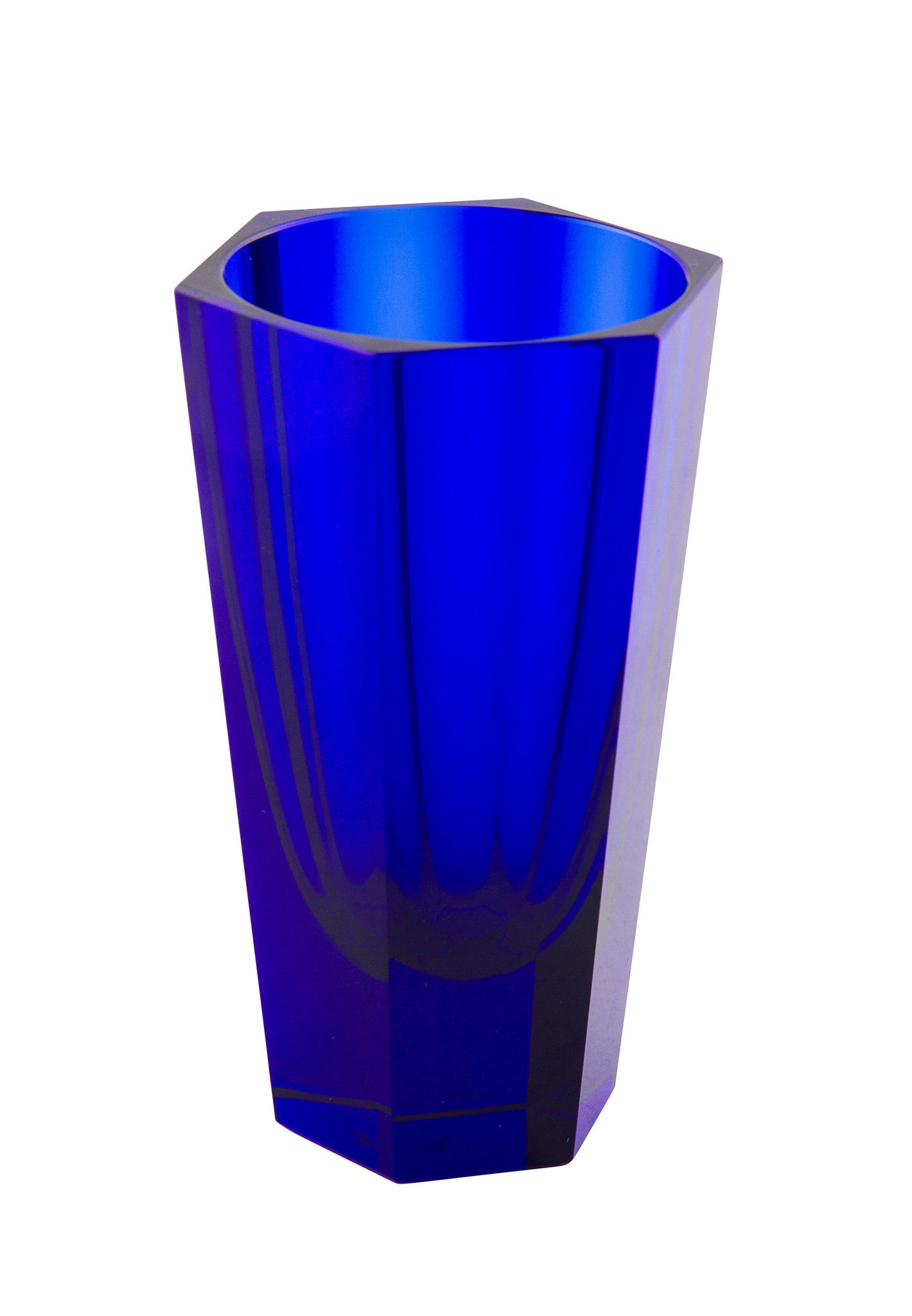 SOLD Czech Bohemian Moser Glass Art Deco 6-sided Hexagonal-Form Cobalt Blue Vase