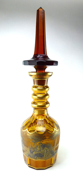 SOLD Czech-German Bohemian Amber Glass Oversized Decorative Decanter