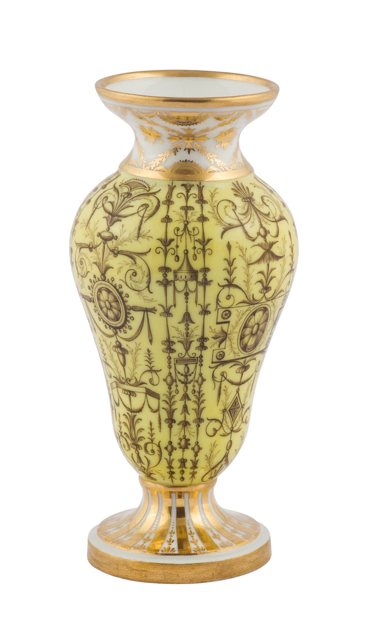SOLD Paris Porcelain Neo-Classical Yellow-Ground Footed Vase with Arabesques