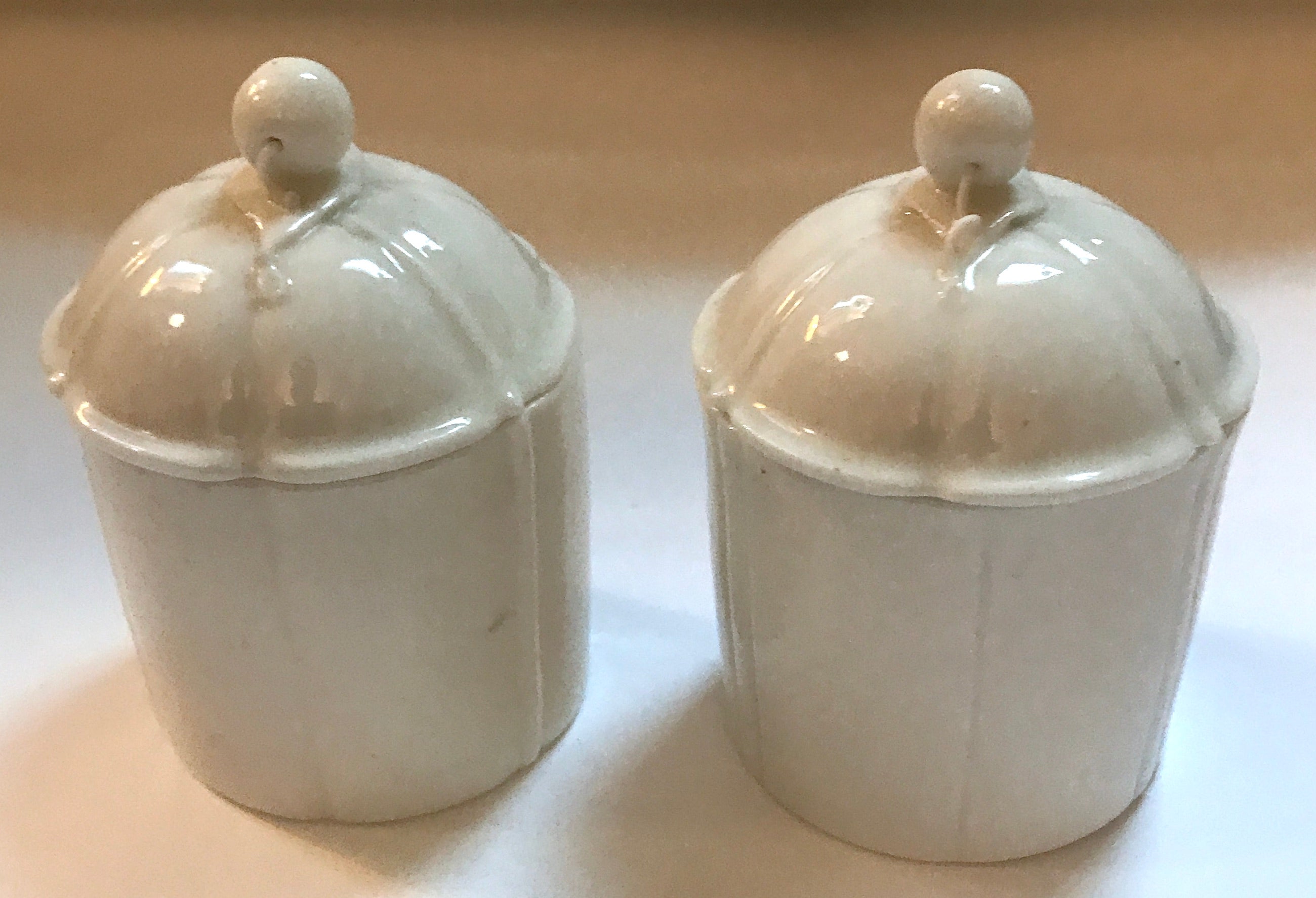 Three 18th Century French Mennecy Porcelain Cosmetic Pots.