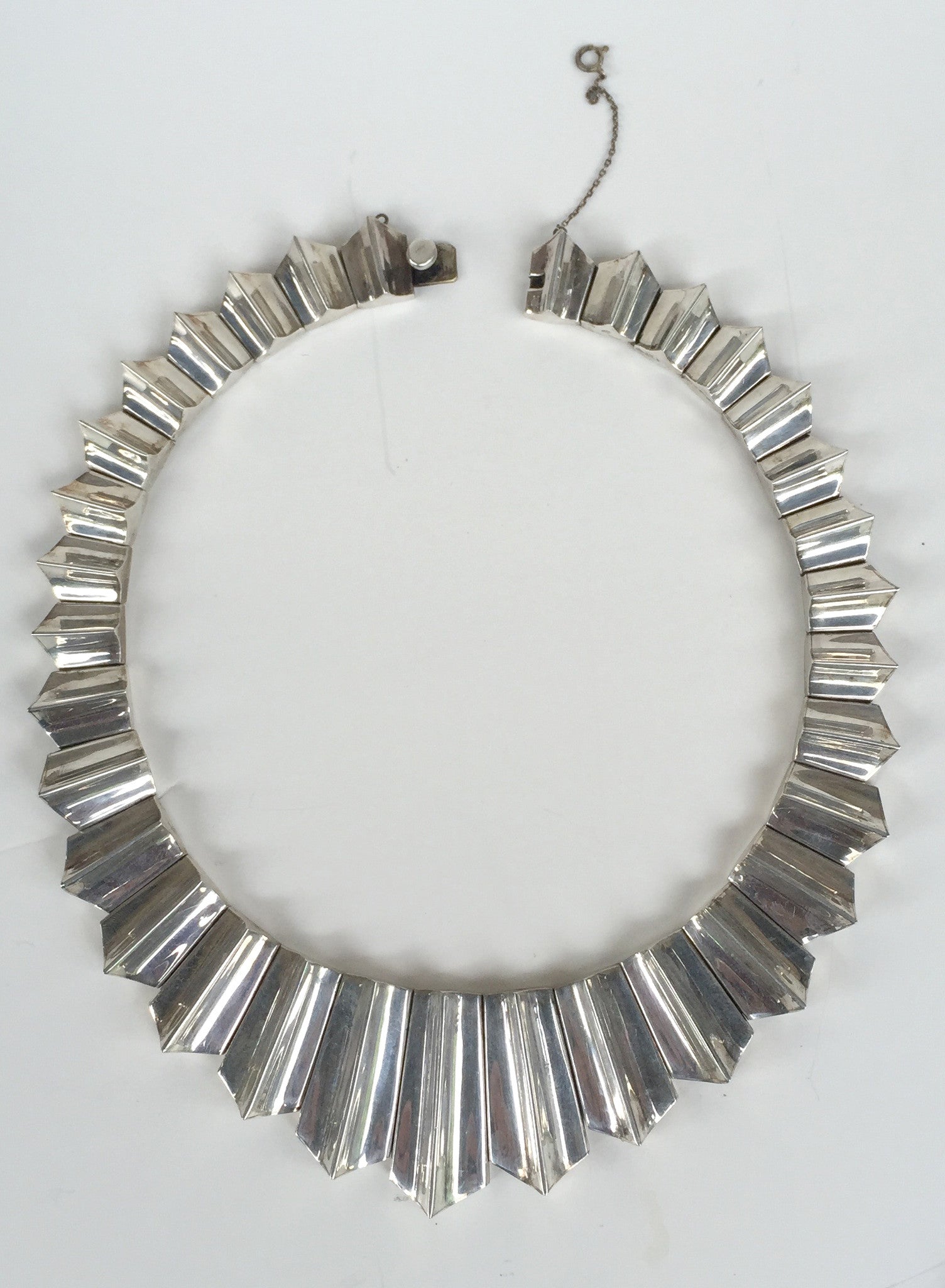 SOLD Mexican Modernist Silver Zig Zag Necklace, after Antonio Piñeda Taxco
