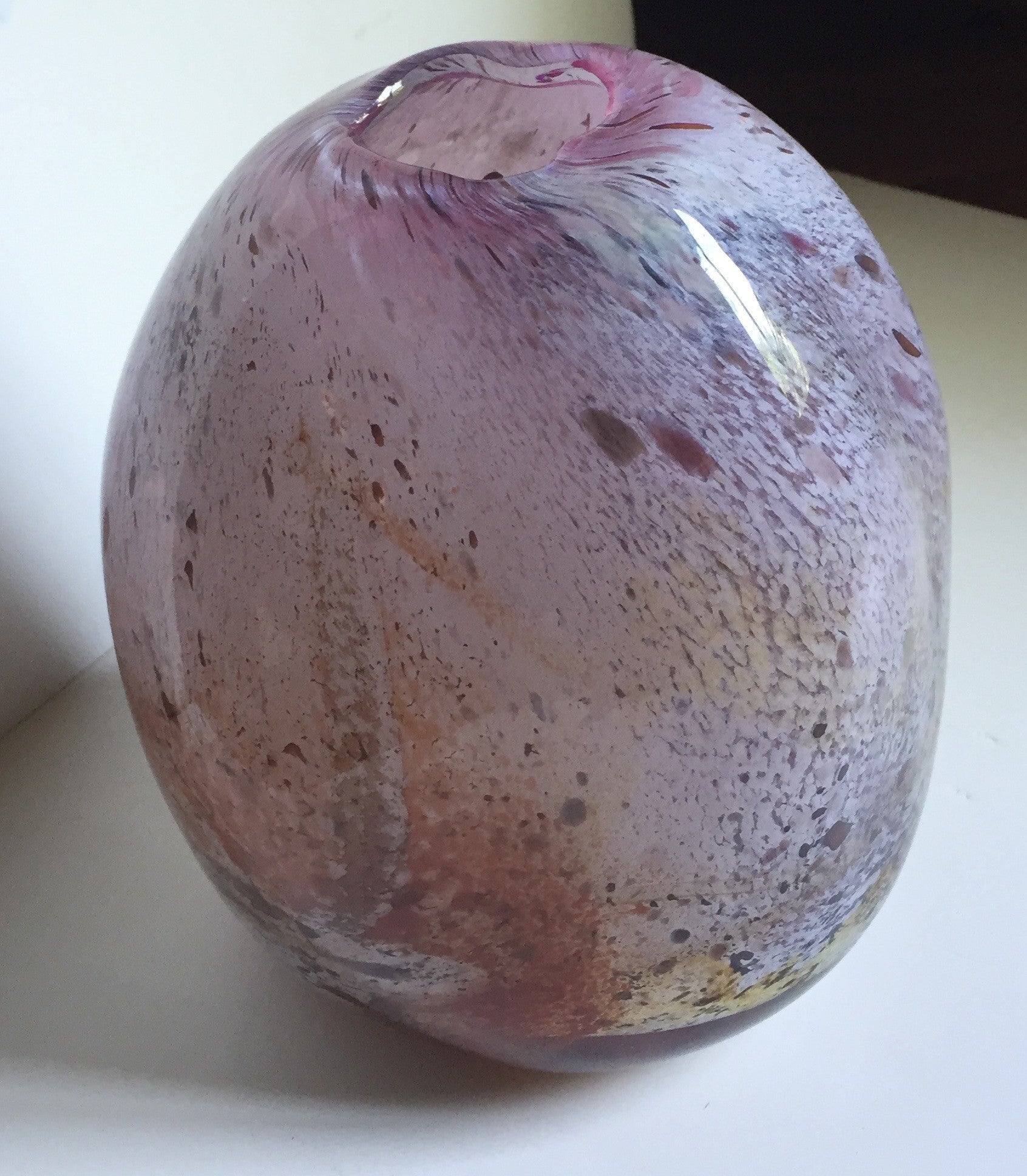 SOLD Contemporary Studio Glass Vase, Pink with flecks of color