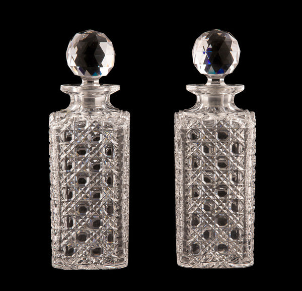 SOLD English Late Victorian Pair of Square Spirit Decanters and Stoppers