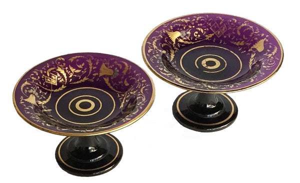 SOLD 19th Century Pair of European Amethyst and Gold Enamel Glass Wafer Dishes