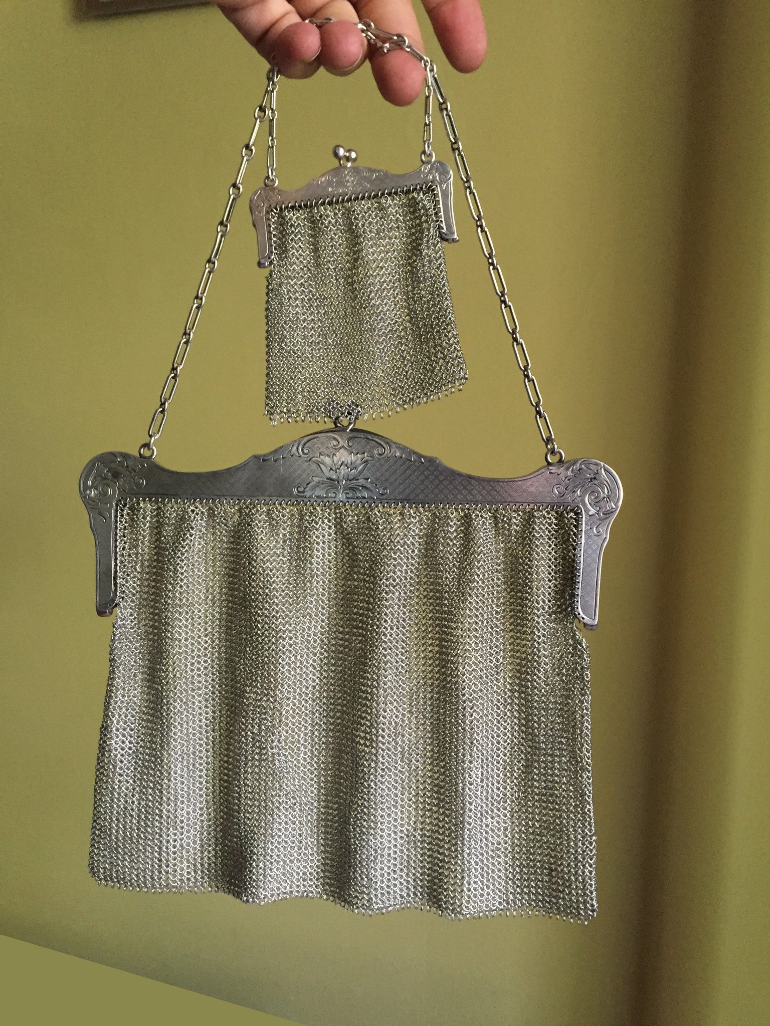SOLD Art Nouveau Sterling Silver and Steel Mesh Purse and Coin Purse