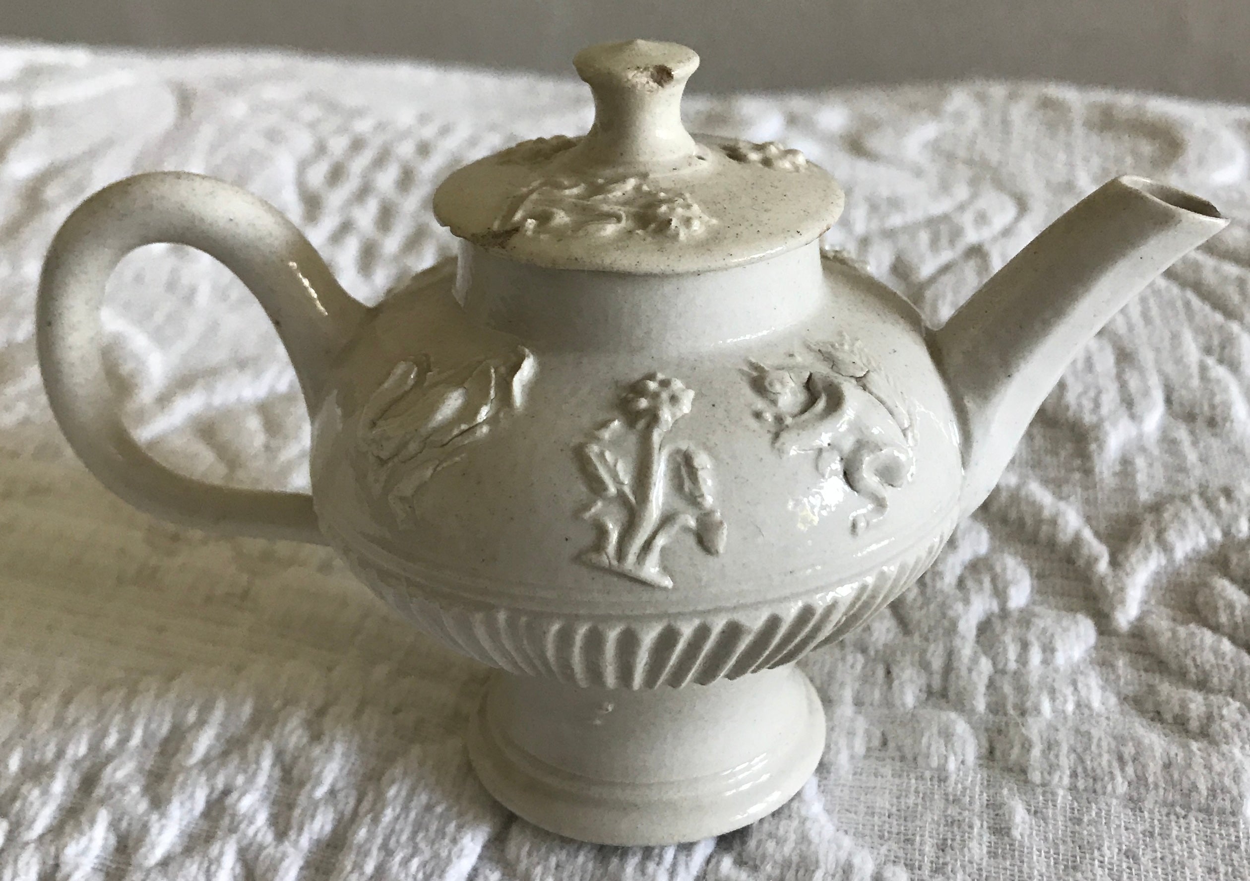 English 18th Century Salt-Glaze Stoneware Miniature Teapot and Cover.