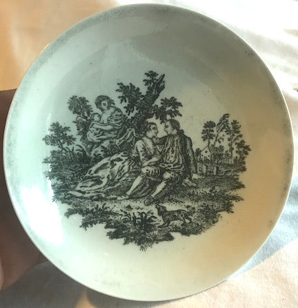 18th Century Chaffers Liverpool Porcelain Black Transfer Printed Saucer.