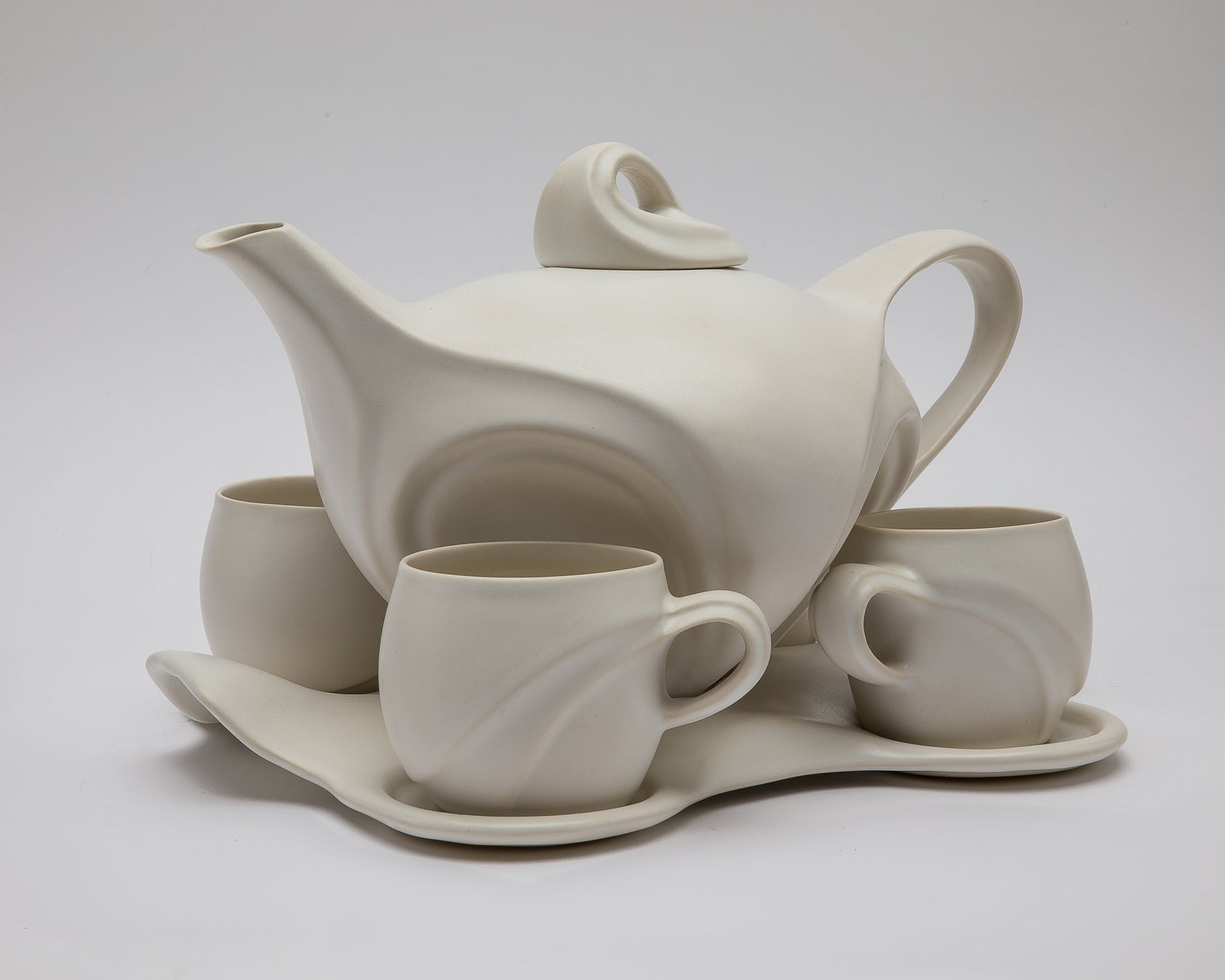 SOLD Space Age White Porcelain Teaset by Peter Saenger (Active 1970-Present)