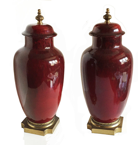 SOLD French Sevres Faience Pair of Gilt-Bronze Mounted Jars & Covers by Paul Milet