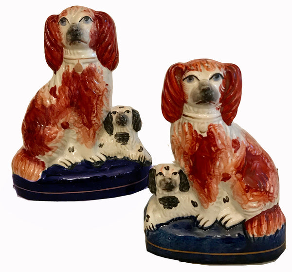 SOLD Staffordshire Pottery Victorian Pair of Seated Spaniels Circa 1855
