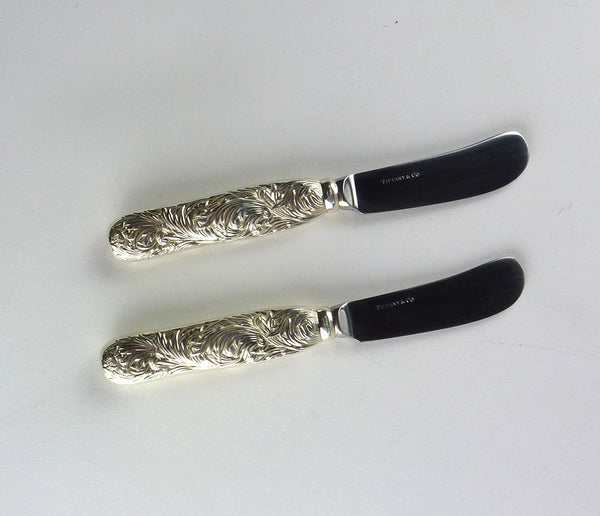 SOLD Tiffany & Co. .925 Sterling Silver Chrysanthemum Pattern Pair of Butter Knives