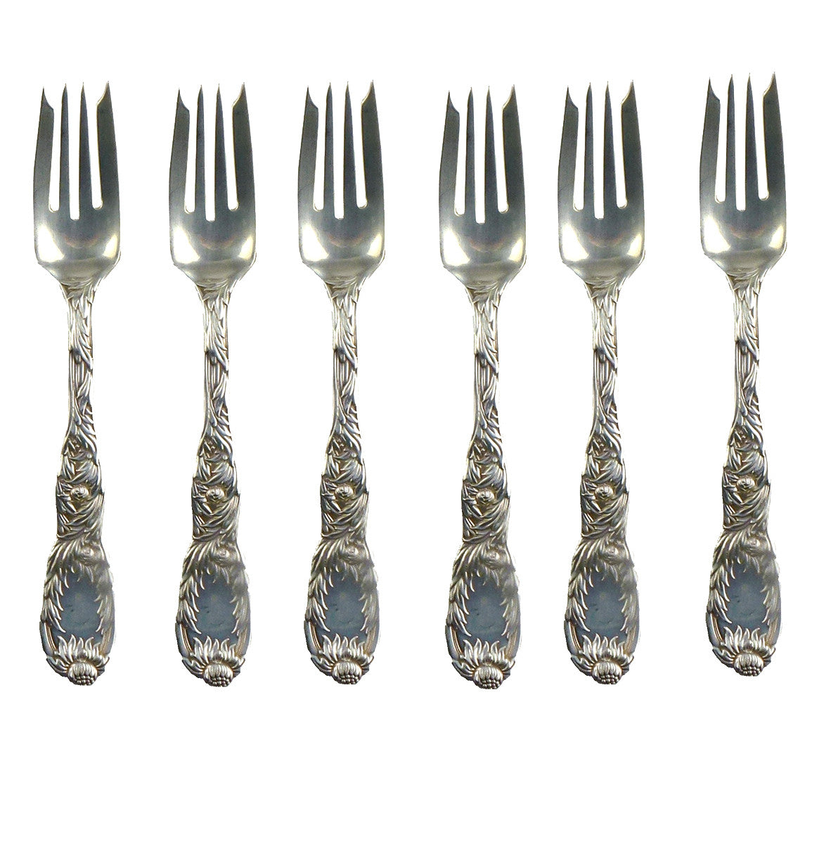 SOLD American Tiffany .925 Sterling Silver Chrysanthemum Pattern S/6 Individual Salad Forks